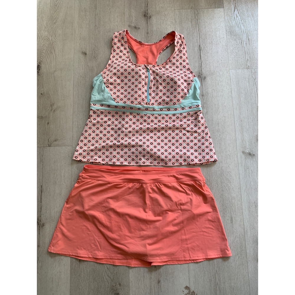 Lands' End Coral and Mint Tankini with Coral Swim Skort